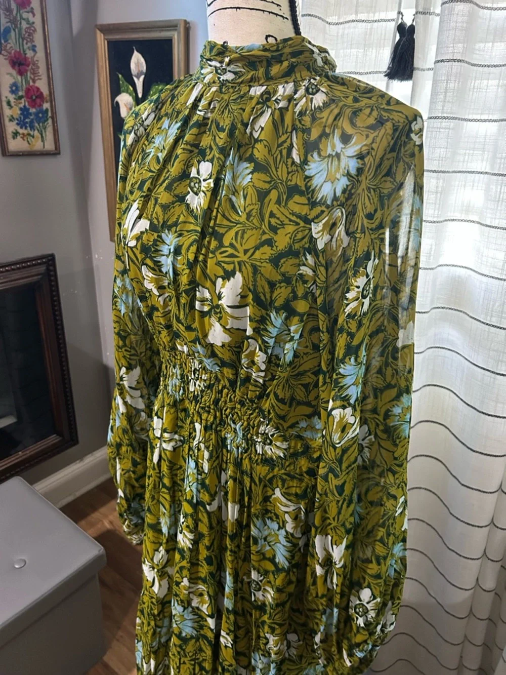 Anthropologie Somerset Long-Sleeve Mock-Neck Chiffon Maxi Dress Size XL - Picture 3 of 8